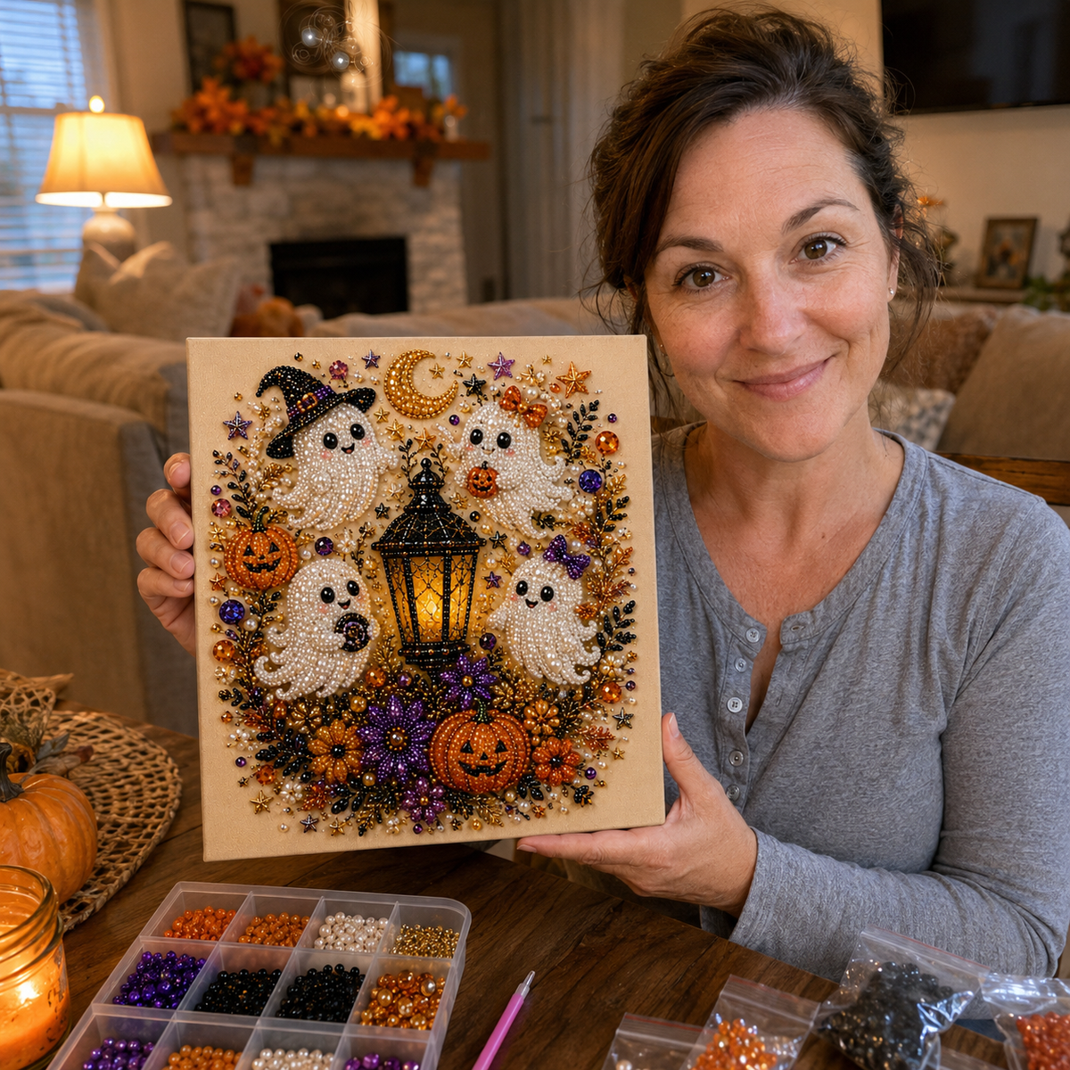 🔥Halloween Ghost Pearl Art DIY Kit – Spooky 3D Fall Décor