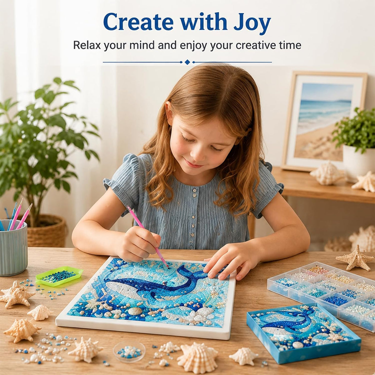 🌊Ocean Shark Pearl Art DIY Kit – Sparkling Coastal Wall Décor