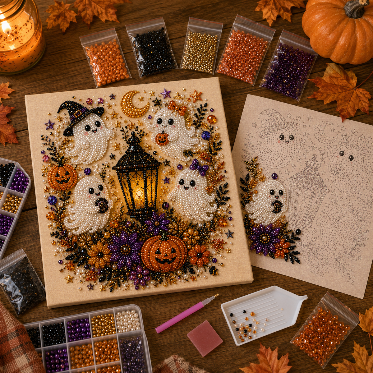 🔥Halloween Ghost Pearl Art DIY Kit – Spooky 3D Fall Décor