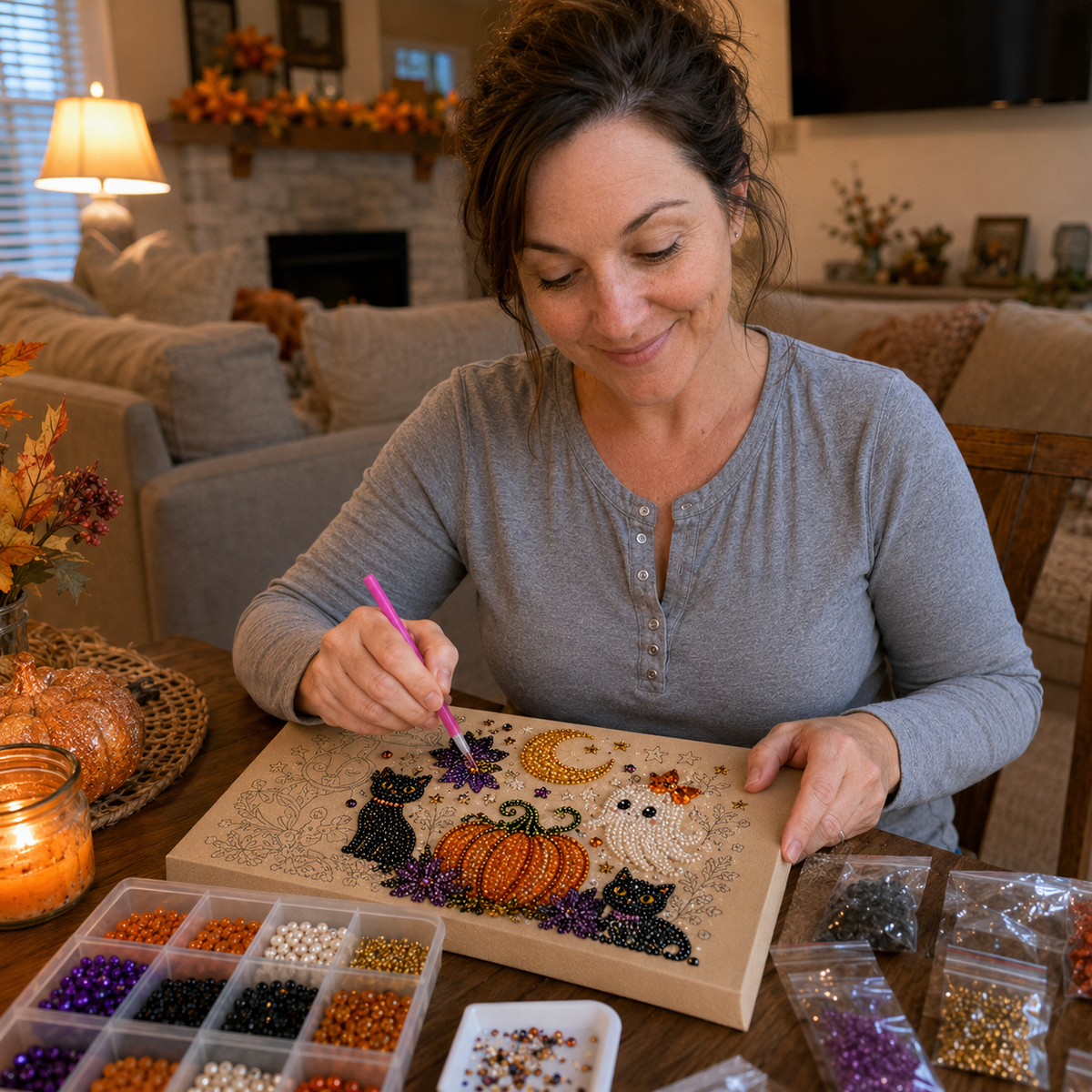 🔥Halloween Ghost Pearl Art DIY Kit – Spooky 3D Fall Décor