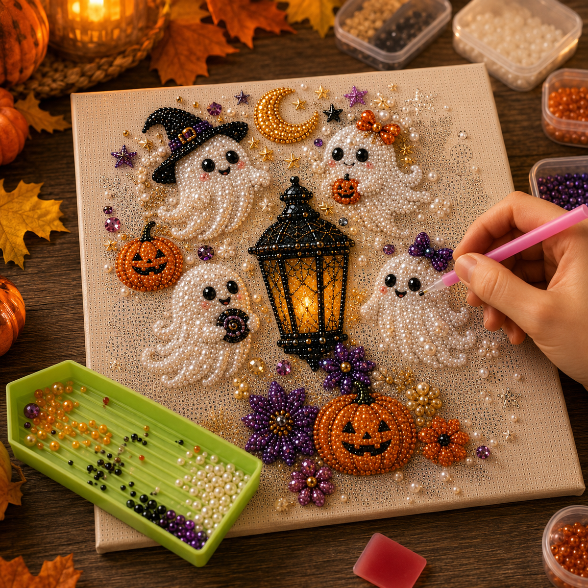 🔥Halloween Ghost Pearl Art DIY Kit – Spooky 3D Fall Décor