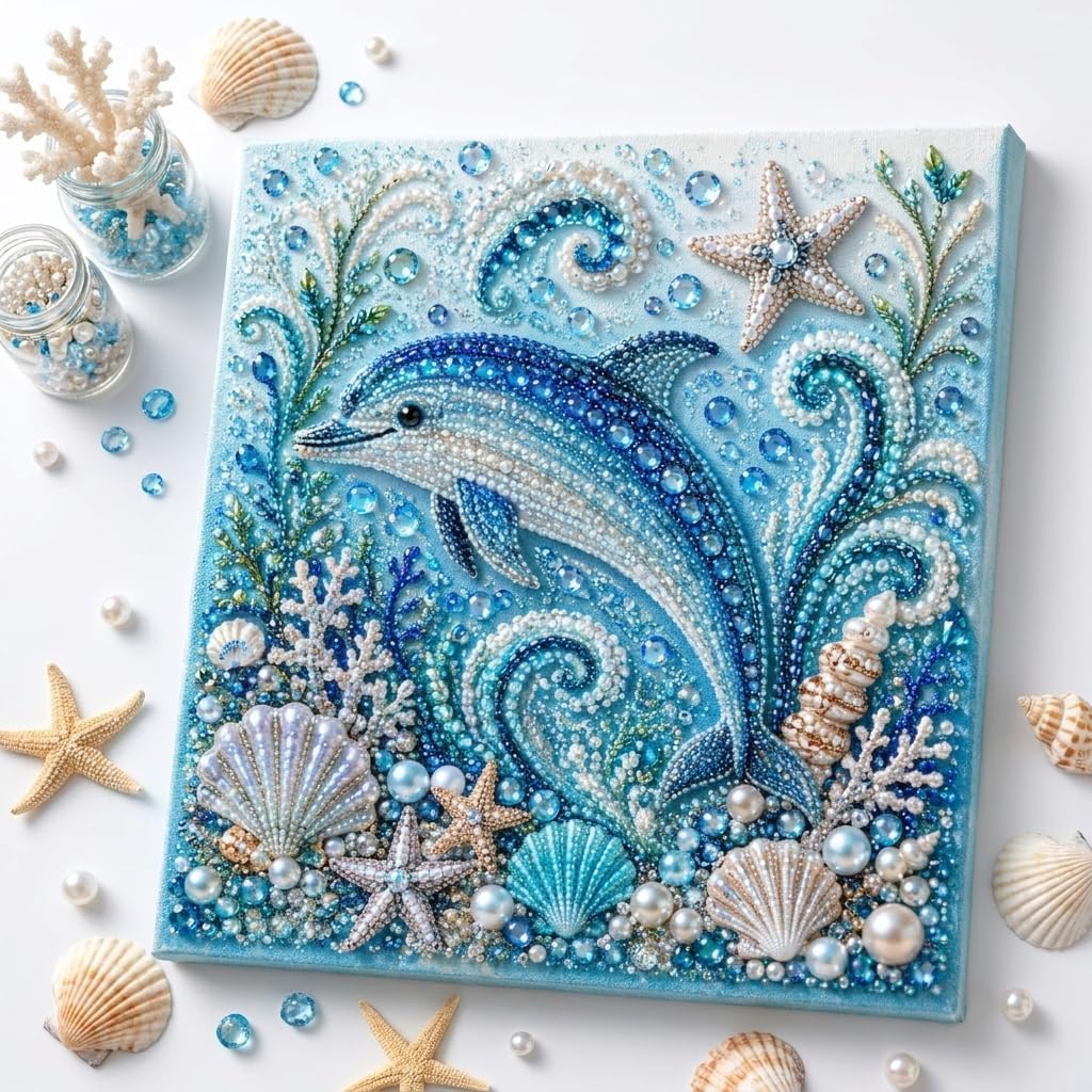 🌊Ocean Shark Pearl Art DIY Kit – Sparkling Coastal Wall Décor