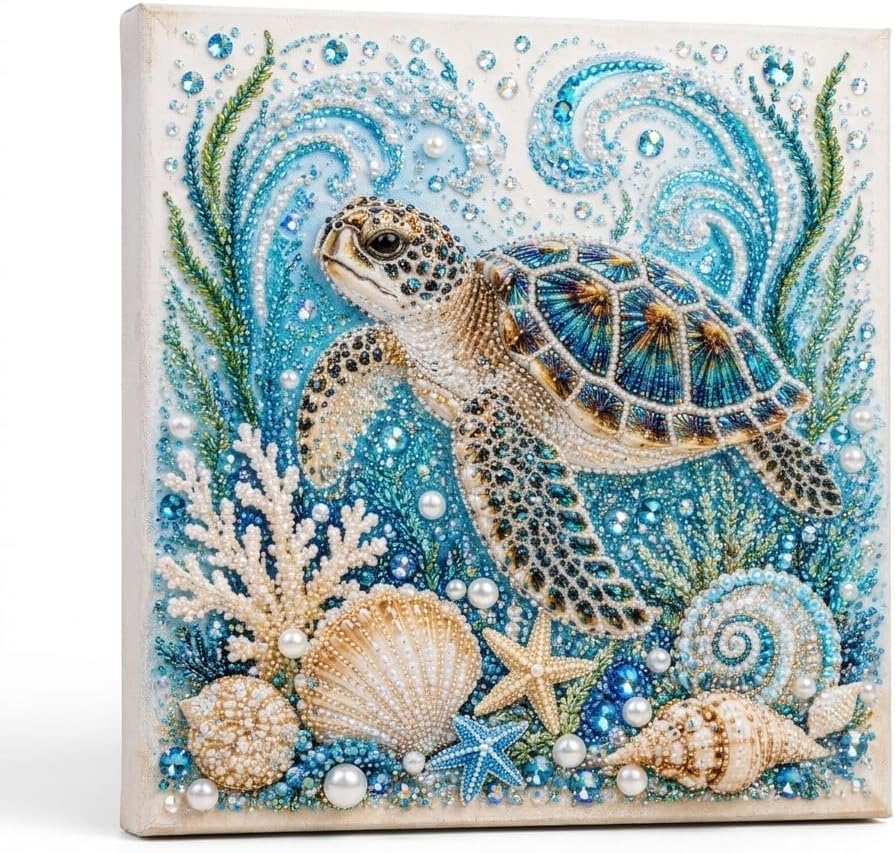 🌊Ocean Shark Pearl Art DIY Kit – Sparkling Coastal Wall Décor
