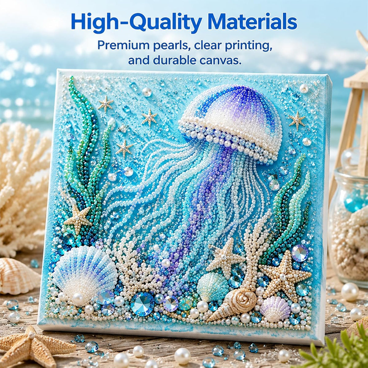 🌊Ocean Shark Pearl Art DIY Kit – Sparkling Coastal Wall Décor