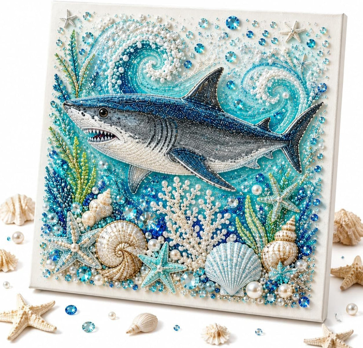 🌊Ocean Shark Pearl Art DIY Kit – Sparkling Coastal Wall Décor