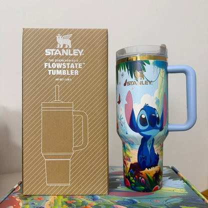 🎁40oz Stitch Tumbler Glow in Dark🔥 with Sraw and Straw Topper